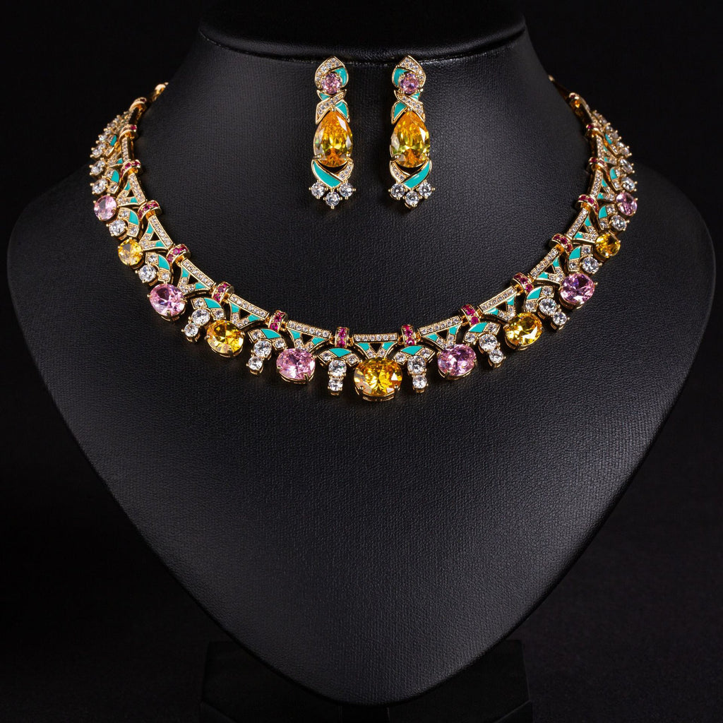 Cross-Border Same Style Necklace Irregular Pink Gem Luxurious Oil Drip Craft High-End Feel Women's Evening Collarbone Chain Jewelry for Women